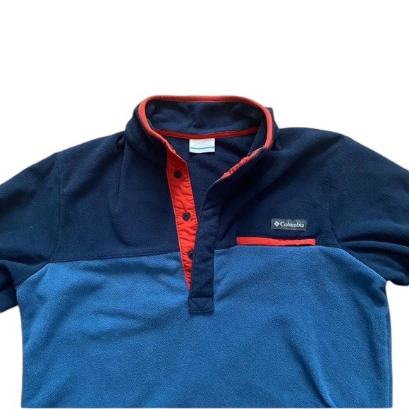Columbia Fleece 1/4 Snap Button Pullover Jacket Blue Orange Men's Small - Picture 2 of 5